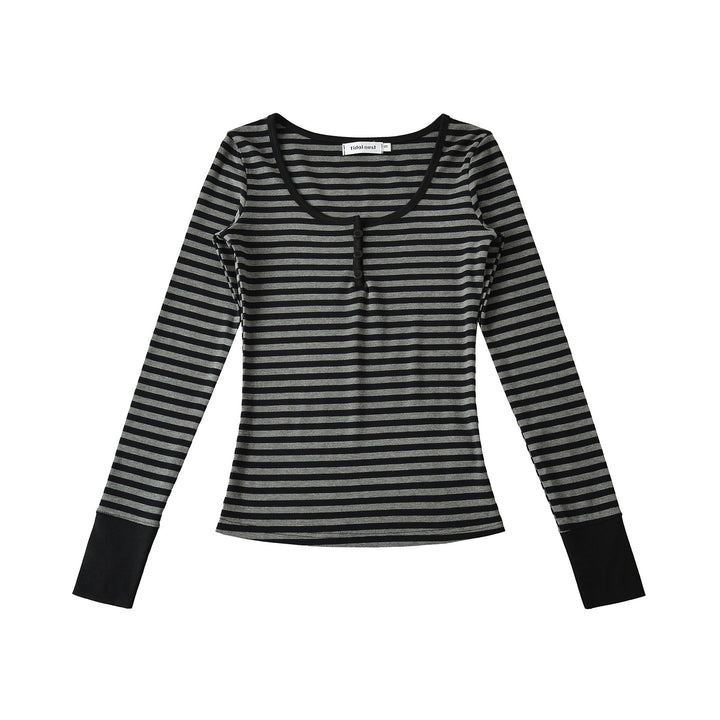 Long sleeve shirt for women with trendy striped pattern and button details Lune London