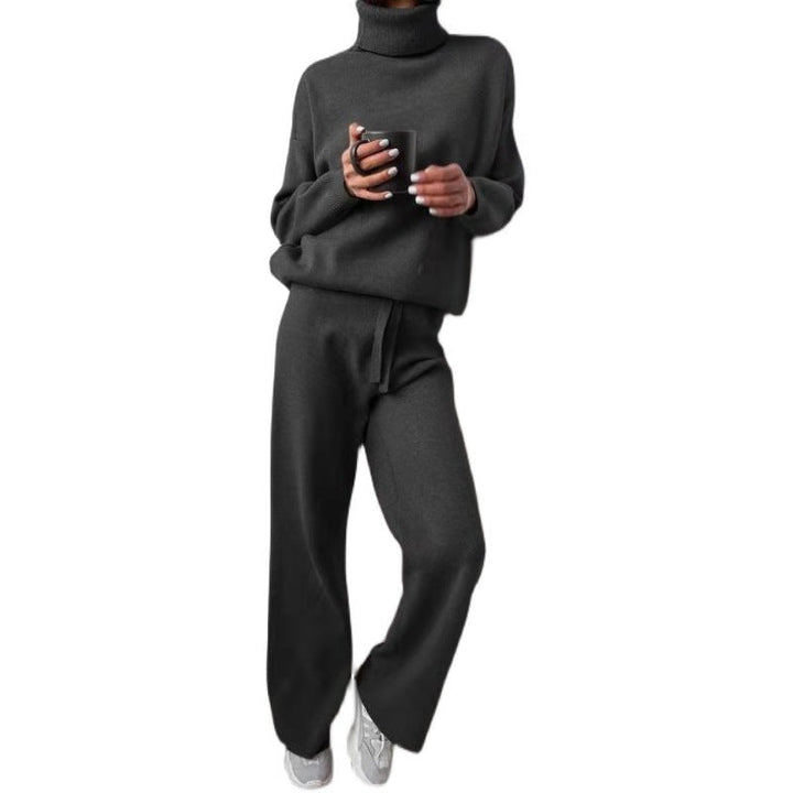 Women's Cozy Knit Loungewear Set with Wide Pants and Elegant Round Neck Lune London