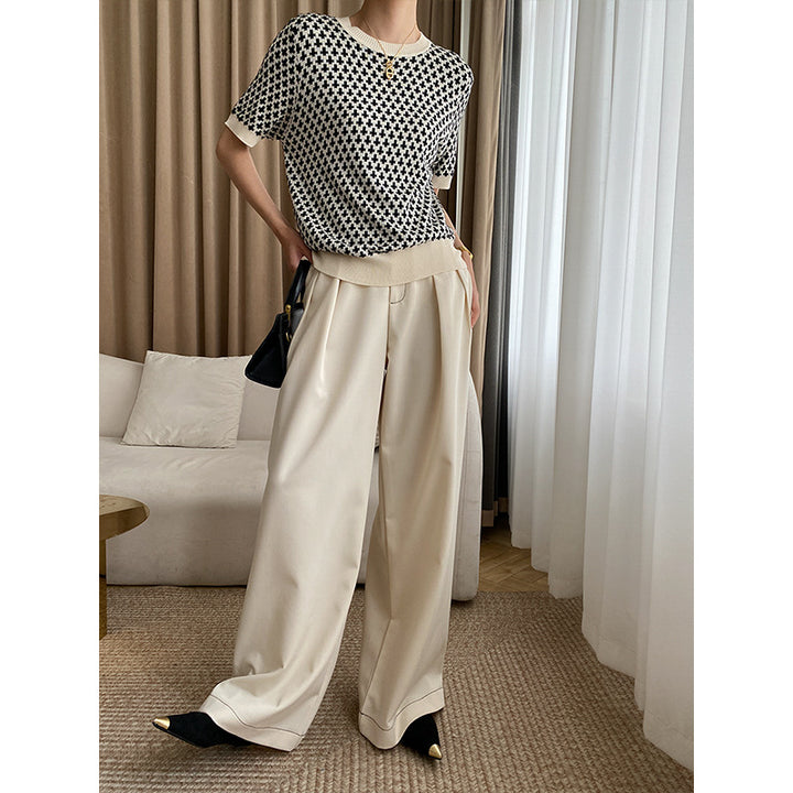 Ladies' Fashionable Short Sleeve Sweater with Graphic Pattern Chic & Stil