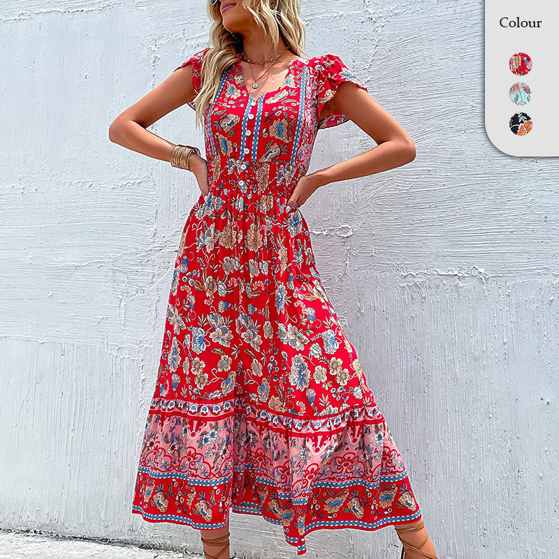 Lune London Pleated Waist Floral Maxi Dress for Women