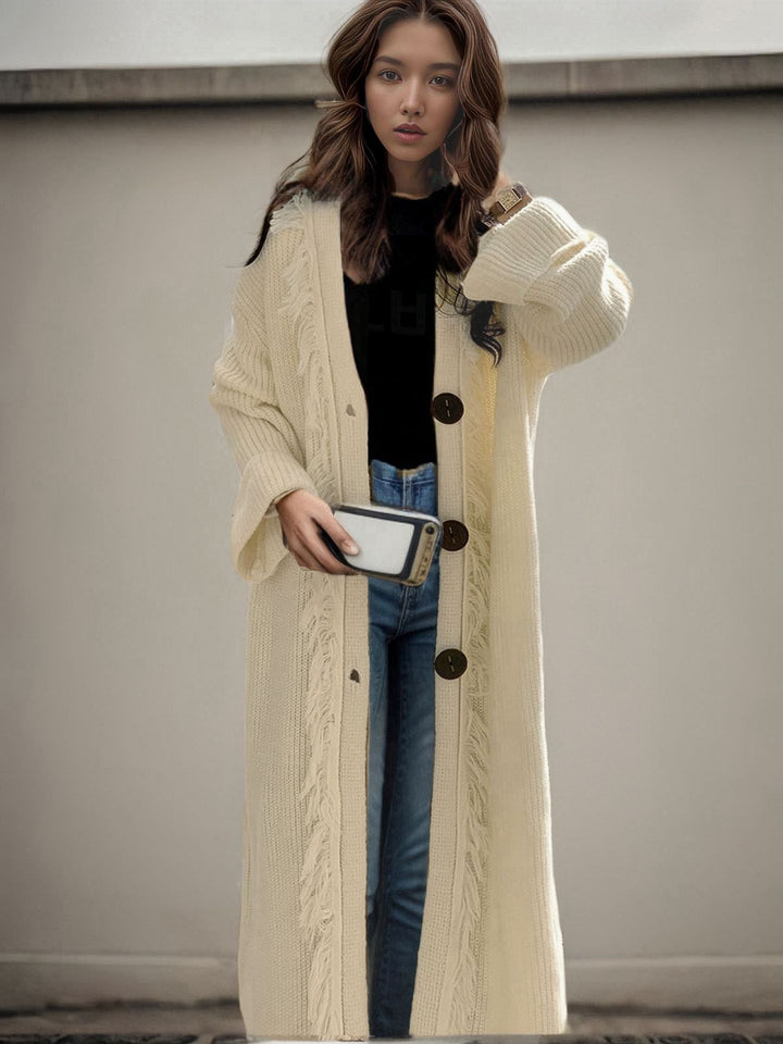 Ladies chunky knit cardigan with fringes Lune London