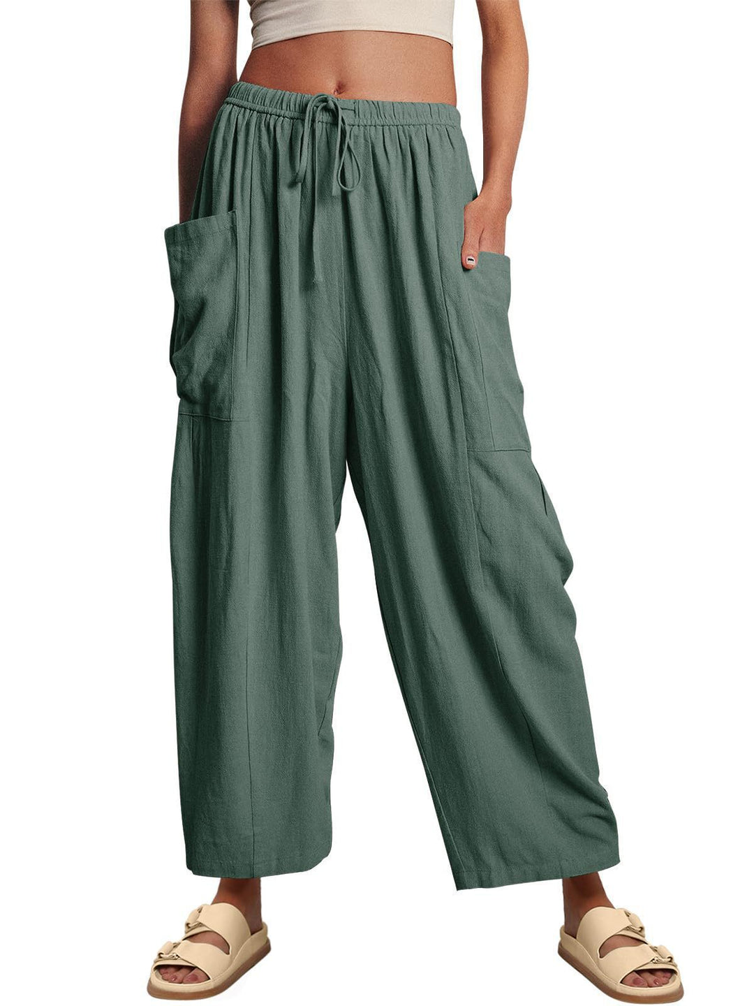 Comfortable Palazzo Pants for ladies with elastic waistband and side pockets Lune London