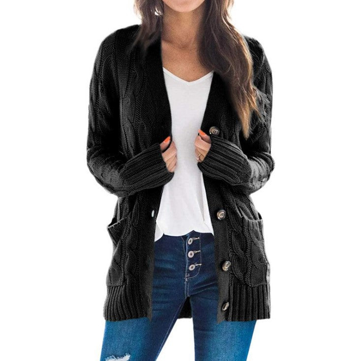 Knitted jacket for women with diamond patterns and large buttons Lune London