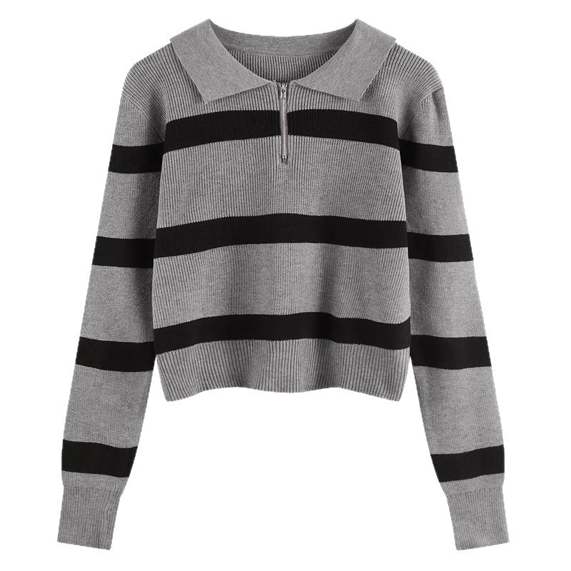 Pull en tricot pour femmes avec zip et motif à rayures Chic & Stil