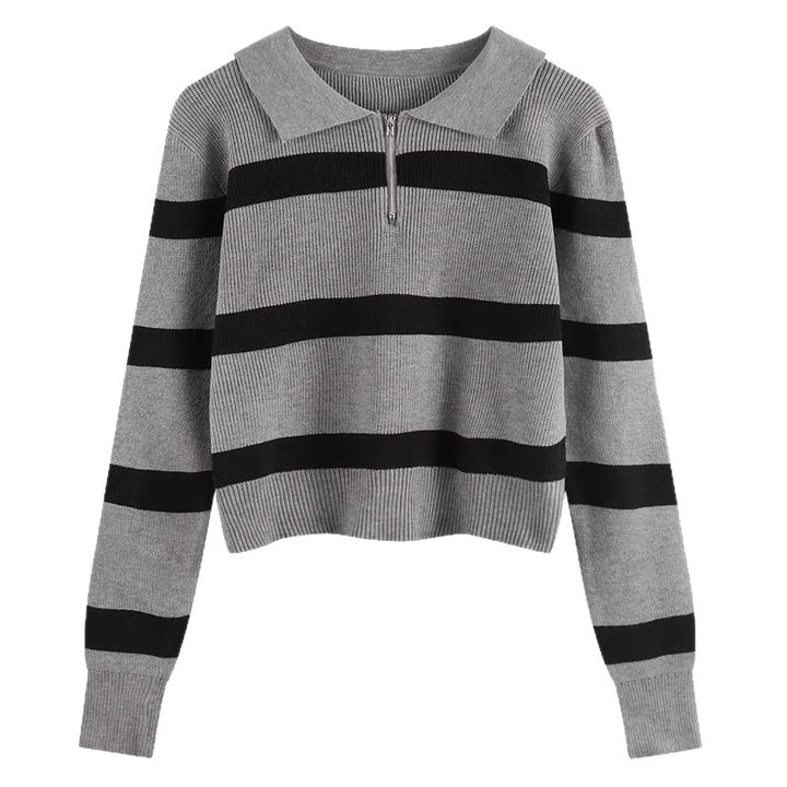 Pull en tricot pour femmes avec zip et motif à rayures Chic & Stil