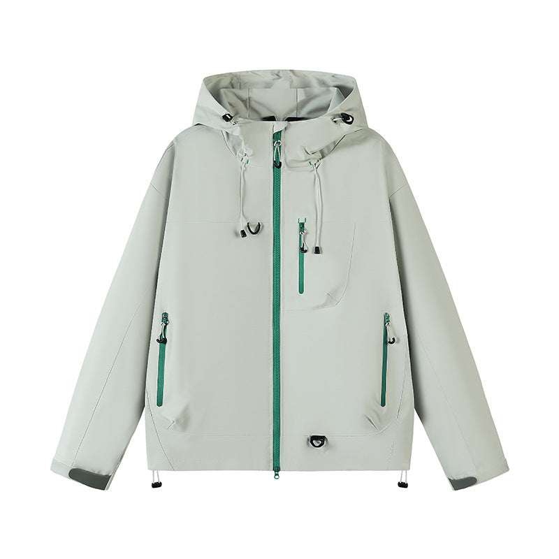 Outdoor technical jacket for men with adjustable hood design and numerous zipped pockets Lune London