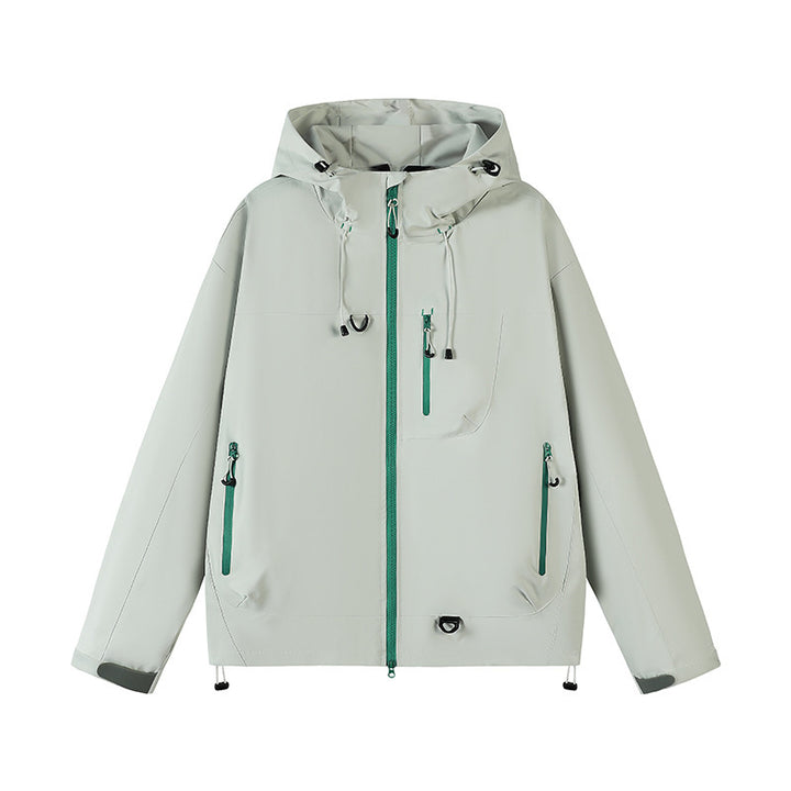 Outdoor technical jacket for men with adjustable hood design and numerous zipped pockets Lune London