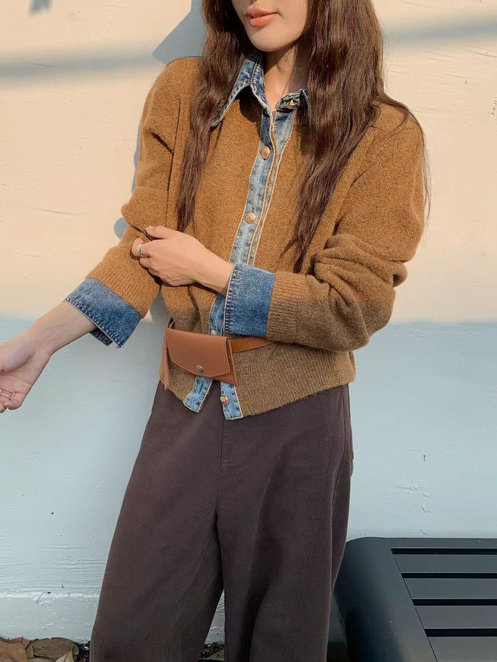 Chemise overshirt décontractée pour femmes avec un col en denim inhabituel et des détails de boutons Chic & Stil