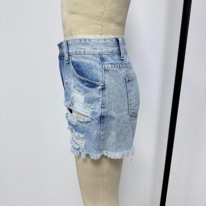 Women's Destroyed Denim Shorts in Casual Style Lune London