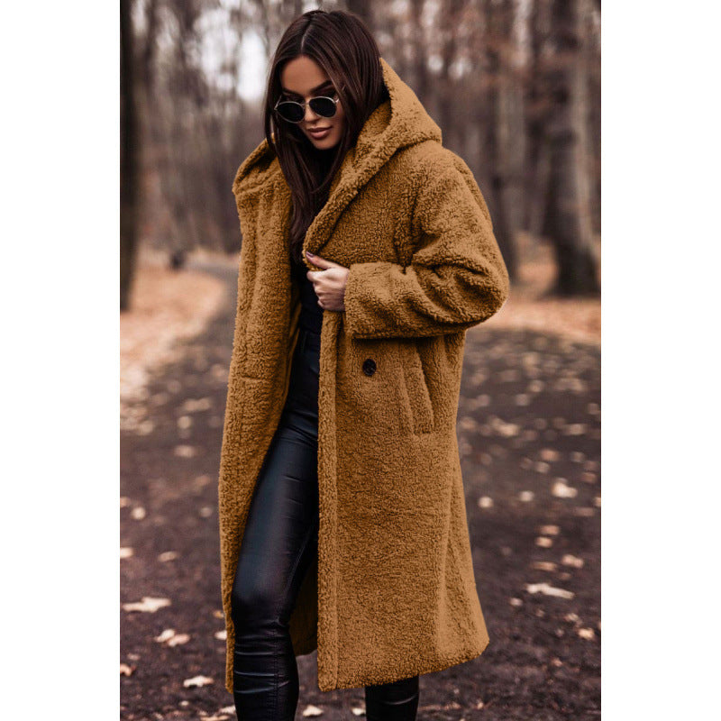 Comfortable teddy coat for women with hood and button closure Lune London