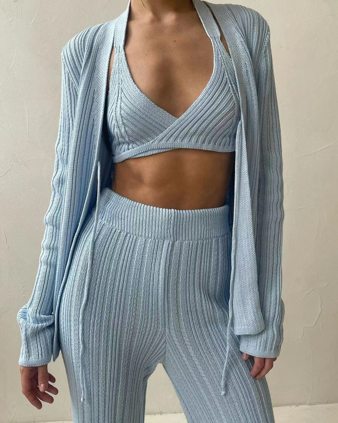 Ladies Knit Bra Set with Open Cardigan