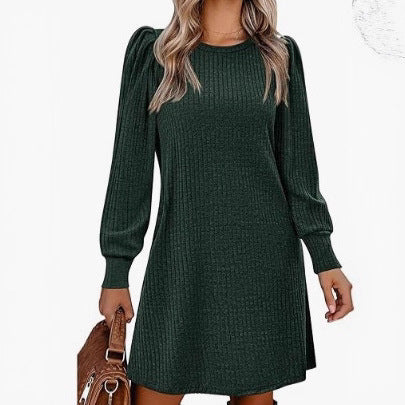Sweater dress for women with ruffle details and side pockets Lune London