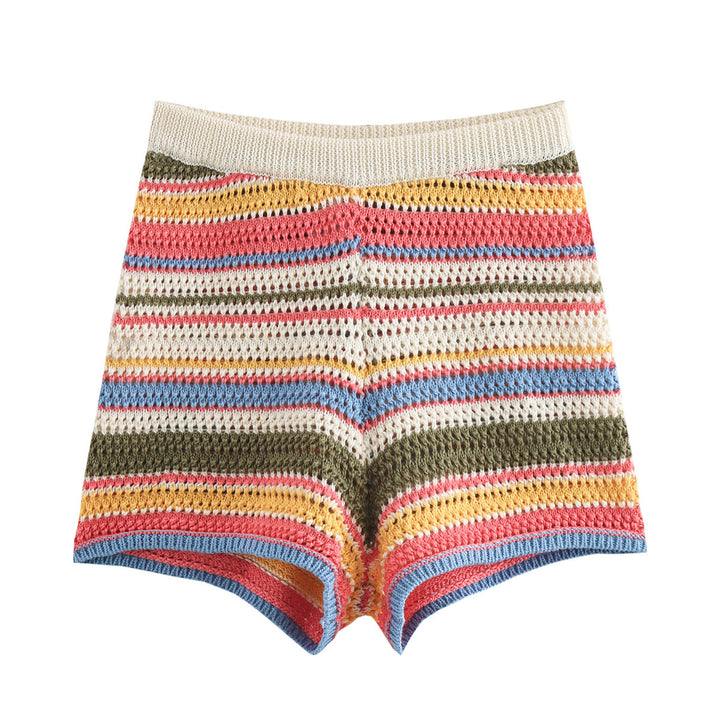 Airy knitted shorts for women with colorful striped pattern Lune London
