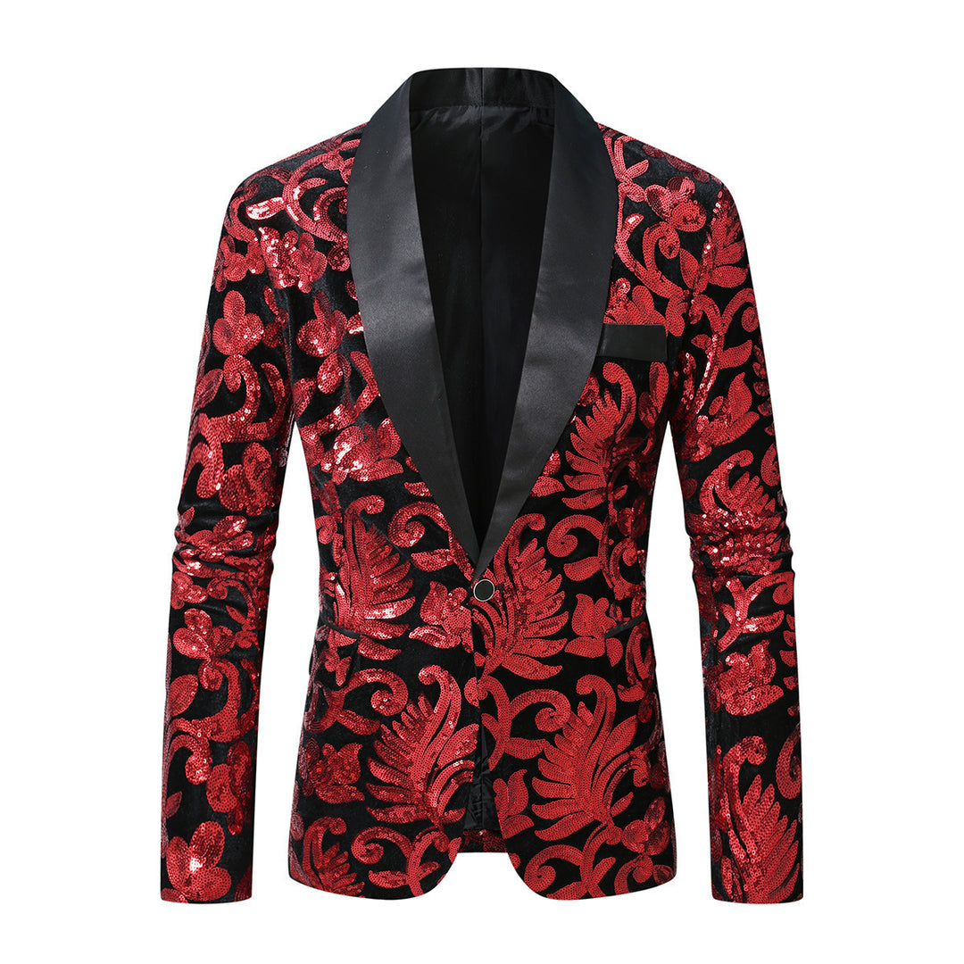 Shimmering suit blazer for men with sequin floral patterns Lune London