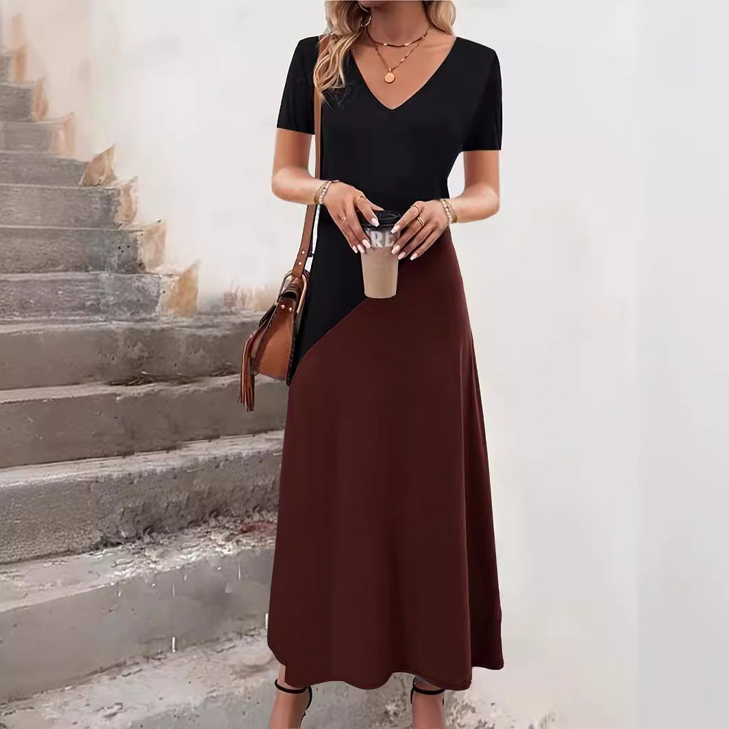 Chic and Stylish Women's Color-Block Maxi Dress