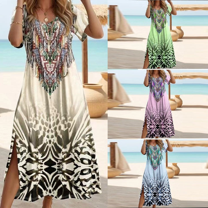 Maxi dress for women with eye-catching sequin embellishments and floral pattern Lune London