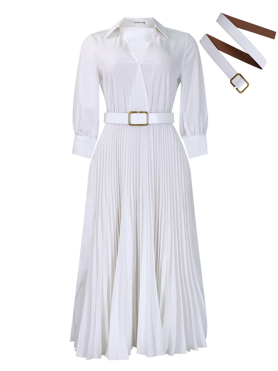 Pleated wrap dress for women with belt and pretty collar Lune London