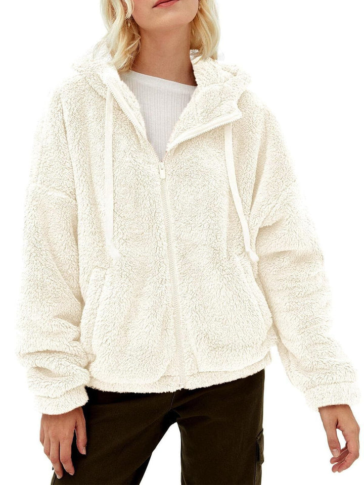 Lune London | Women's Fluffy Plush Jacket with Hood and Front Zip
