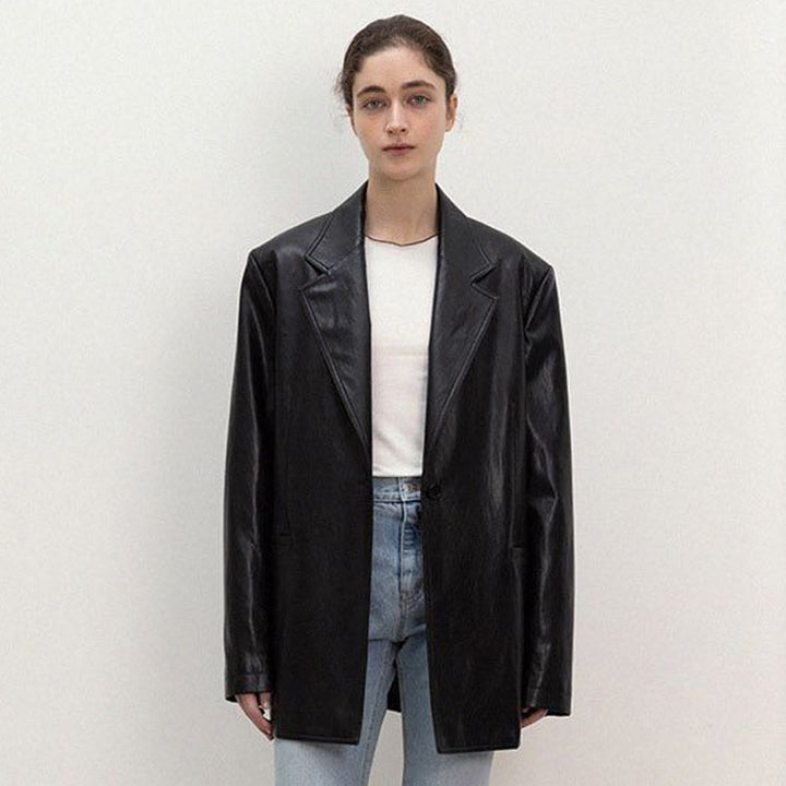 Veste blazer en cuir synthétique surdimensionnée pour femmes Chic & Stil