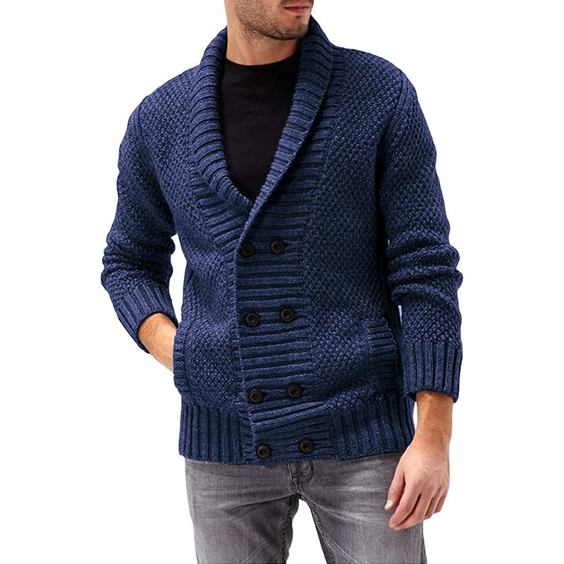 Men's knit jacket with double-breasted buttons and textured design Lune London