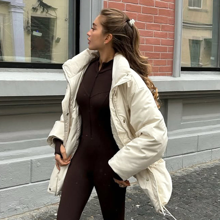 Ladies Oversized Casual Down Jacket with Drawstring Waist Lune London