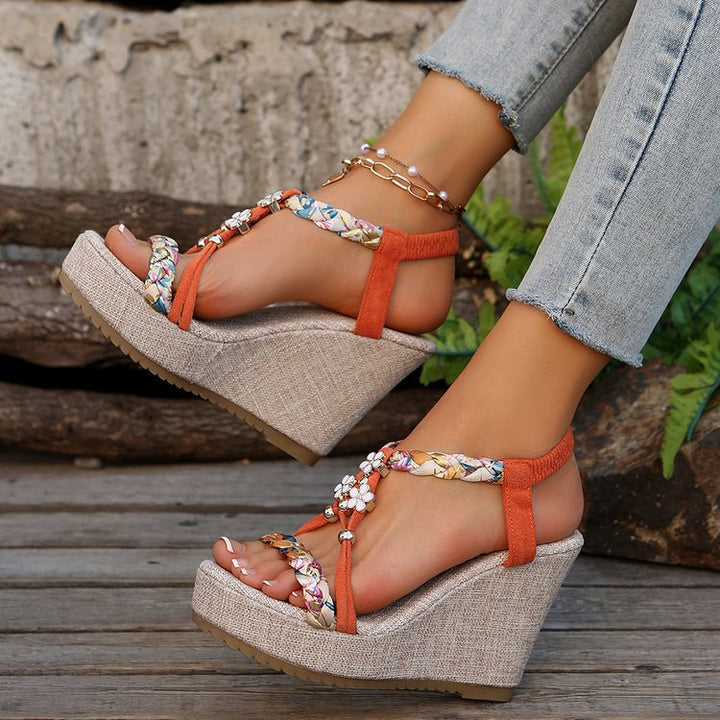 Wedge sandals for women with floral detail and non-slip sole Lune London