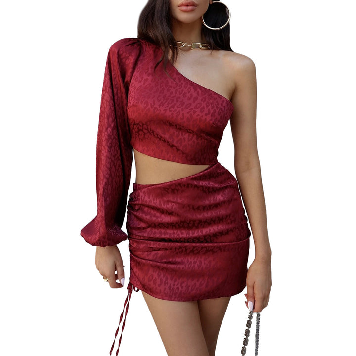 Women's mini dress with asymmetric cut and sophisticated ruffle details