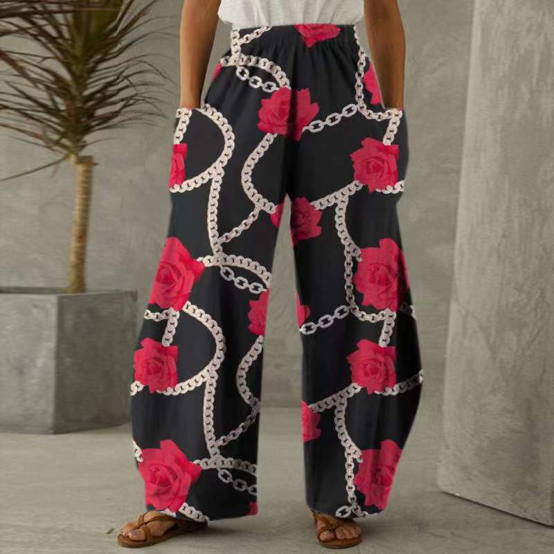 Pantalons fleuris amples pour femmes avec poches et taille élastique Chic & Stil
