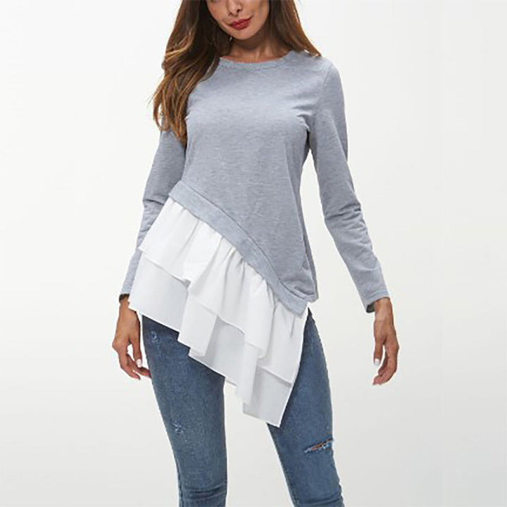 Women asymmetrical sweatshirt with fan ruffle hem Lune London