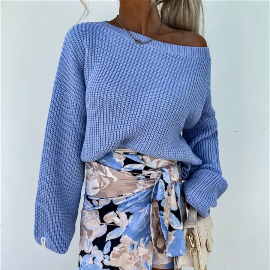 Pull en tricot décontracté pour femmes avec col asymétrique et manches amples Chic & Stil