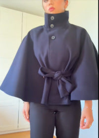 Elegant women's cape coat with bow detail and voluminous sleeves Lune London
