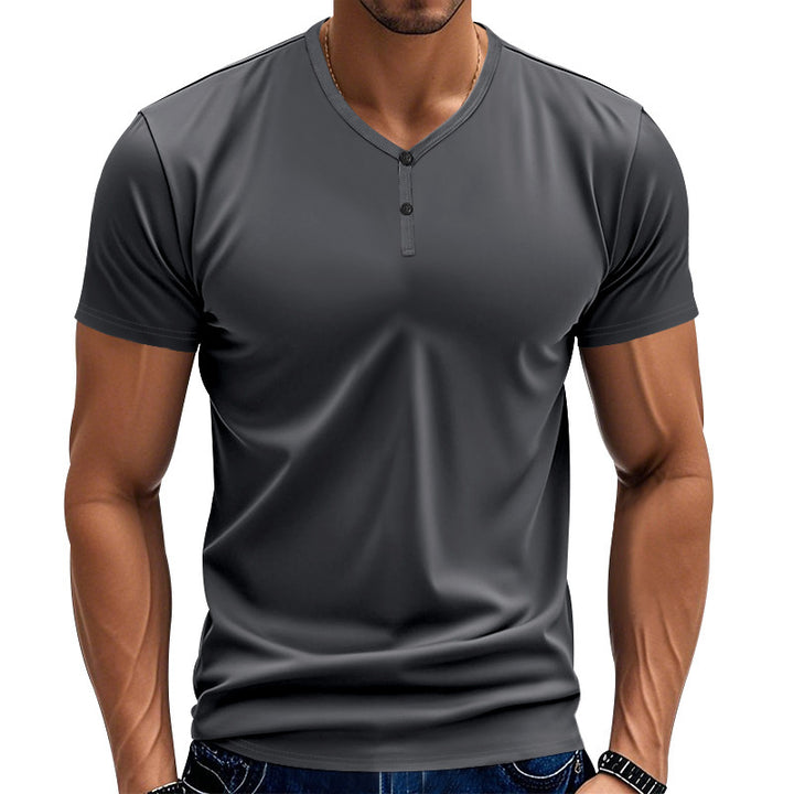 Short Sleeve Henley T-Shirt for Men with Textured V Neck Lune London