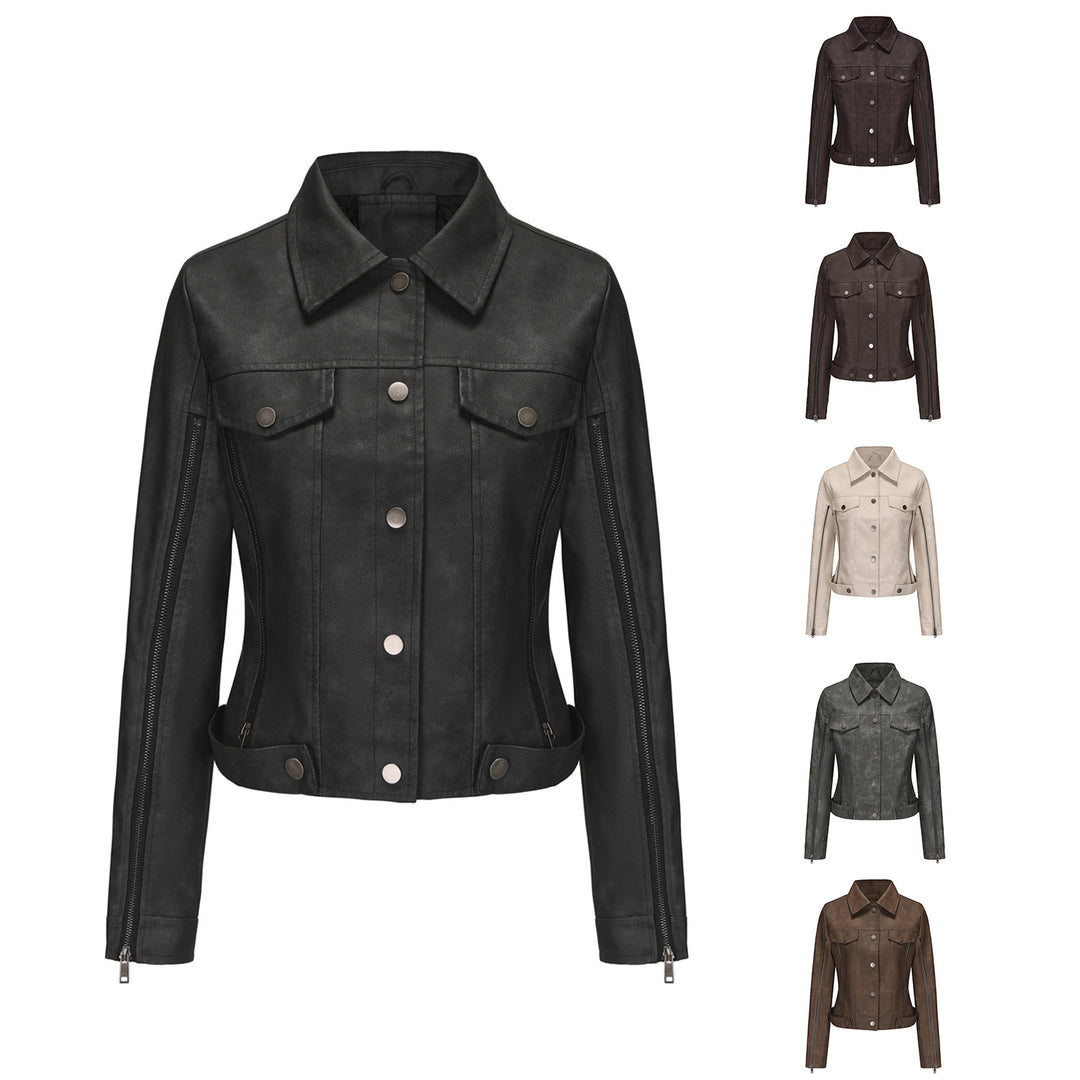 Trendy short jacket for women in faux leather with zip details Lune London