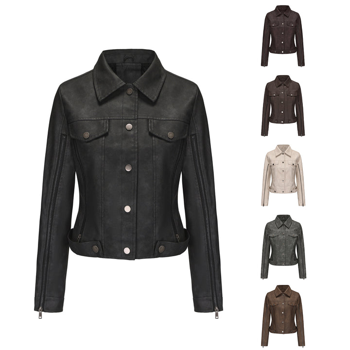 Trendy short jacket for women in faux leather with zip details Lune London