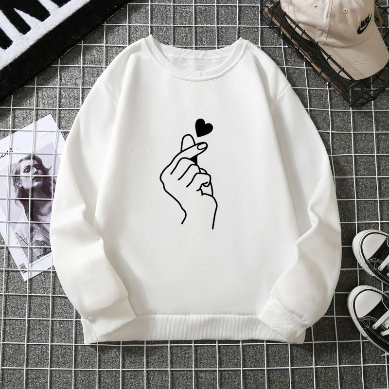Sweatshirt pour femmes avec motif de signe de main créatif et doublure intérieure douce Chic & Stil