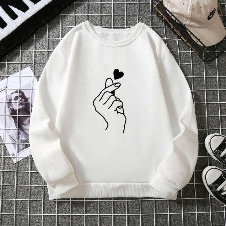 Sweatshirt pour femmes avec motif de signe de main créatif et doublure intérieure douce Chic & Stil