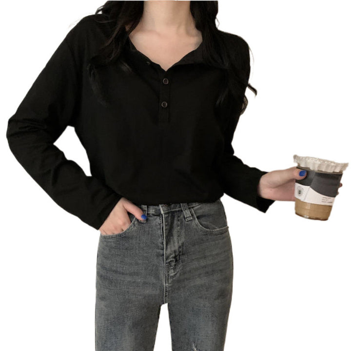 Women's Long Sleeve Henley Shirt with Modern Collar and Continuous Button Placket Lune London