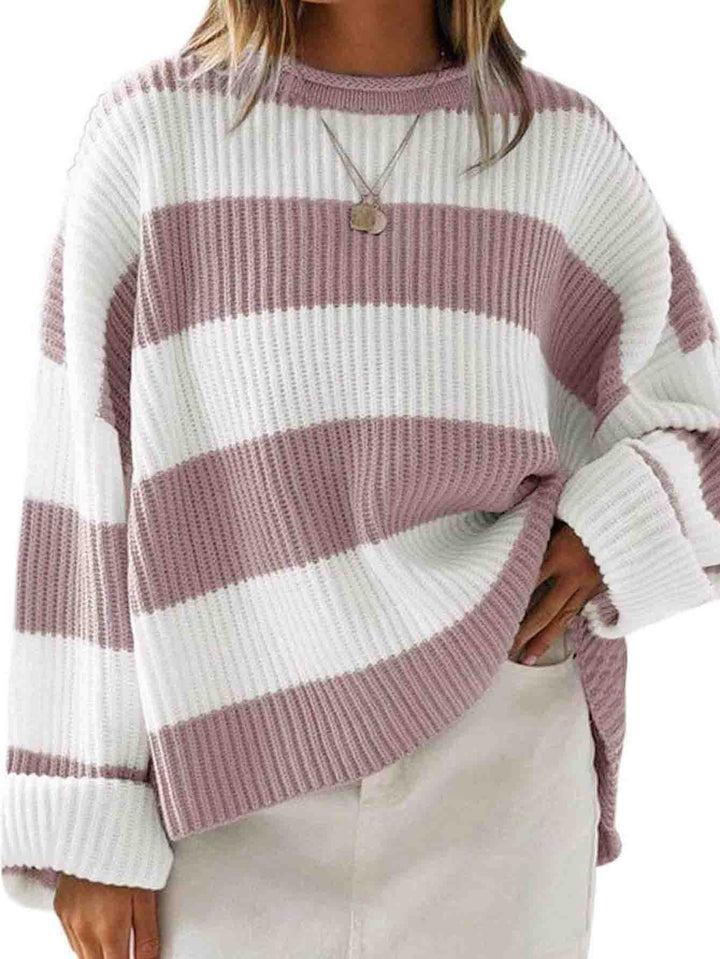 Casual knitted sweater for women with an oversized fit and block stripes Lune London