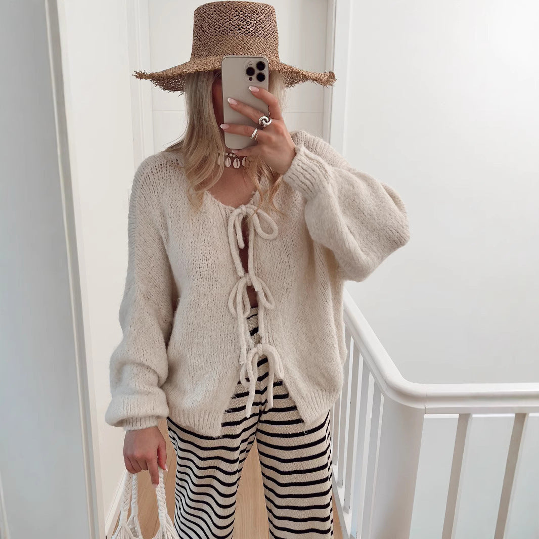 Ladies chunky knit jacket with drawstring and relaxed fit Lune London