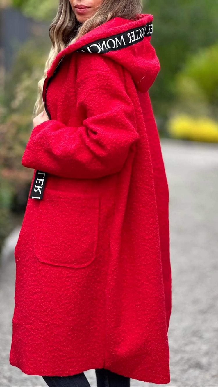 Long fleece coat for women with hood and convenient pockets Lune London