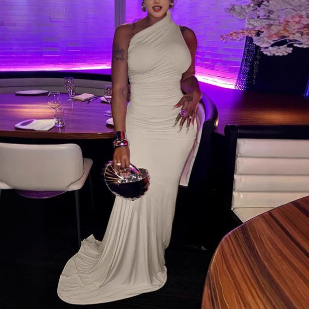 Ladies Elegant Maxi Wrap Dress with Asymmetrical Neckline and Luxurious Chic Cut