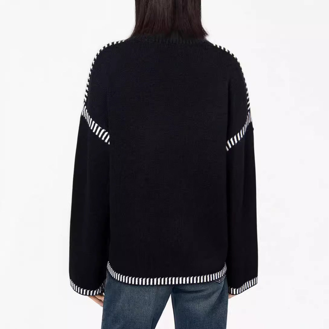 Pull-over tricot décontracté pour femmes avec des bords contrastés et une coupe décontractée Lune London