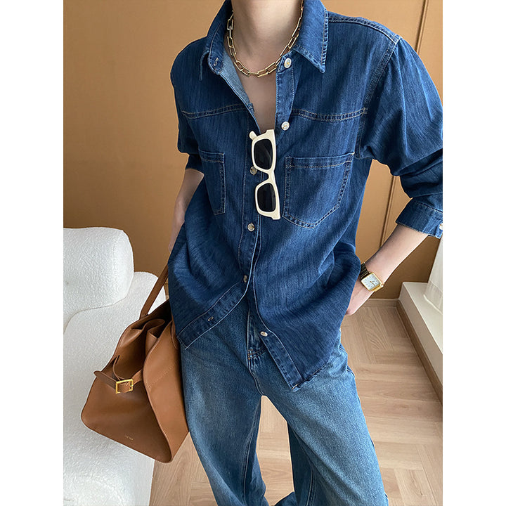 Ladies denim shirt with casual cut and practical chest pockets Chic & Stil