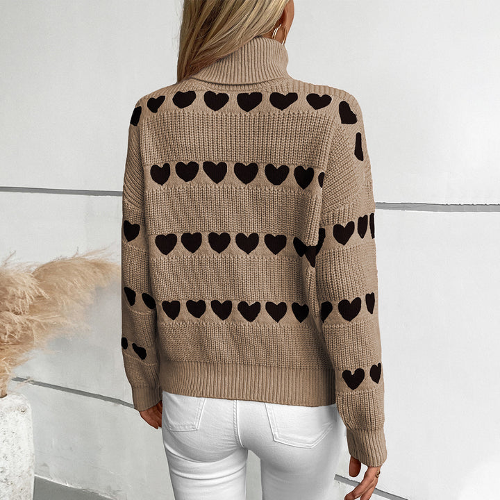 Knit sweater for women with heart-shaped pattern and high collar Lune London
