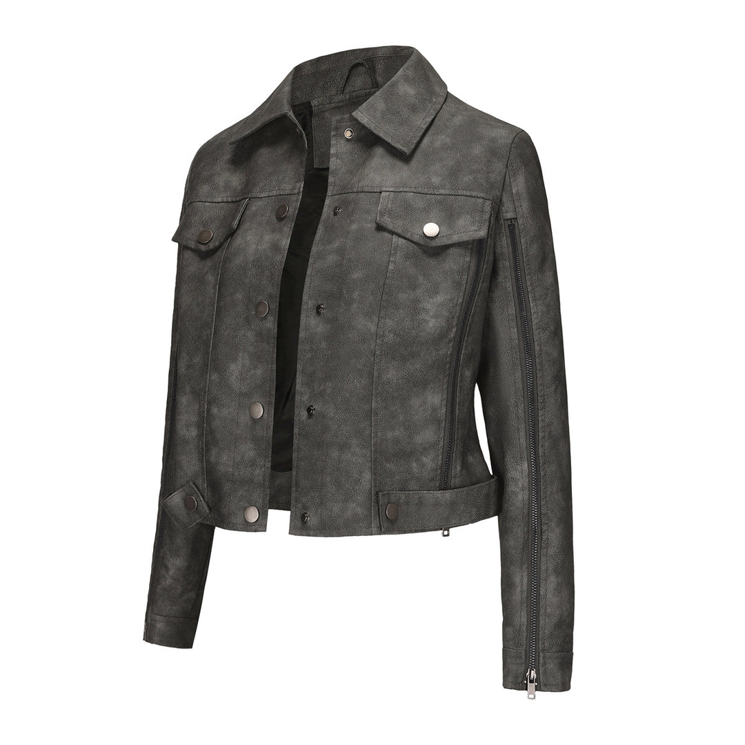Ladies synthetic leather jacket with asymmetrical zipper Lune London