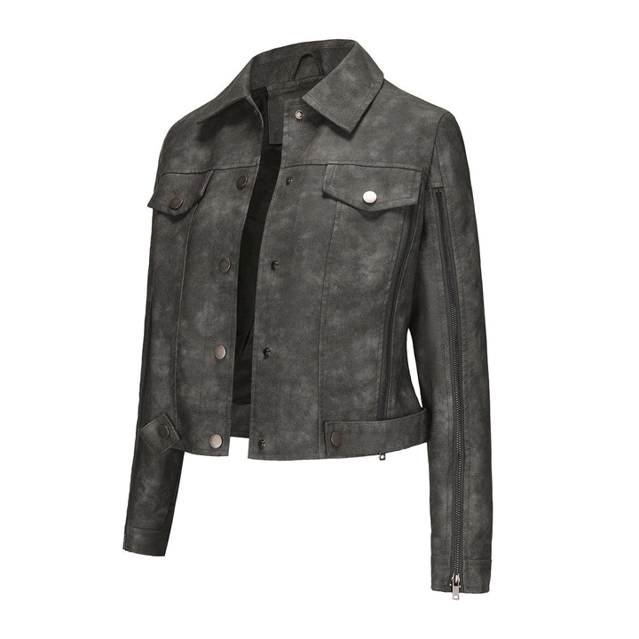 Ladies synthetic leather jacket with asymmetrical zipper Lune London