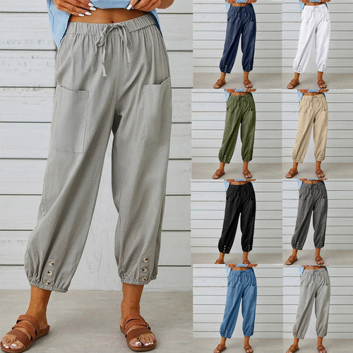 Casual airy trousers for ladies with elastic waistband and pockets Lune London