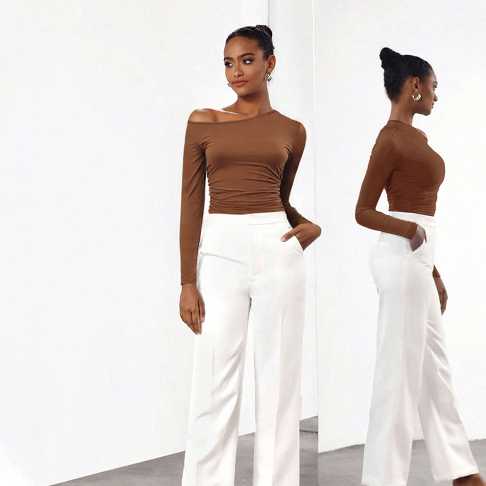 Asymmetrical long sleeve shirt for women with sophisticated neckline Chic & Stil