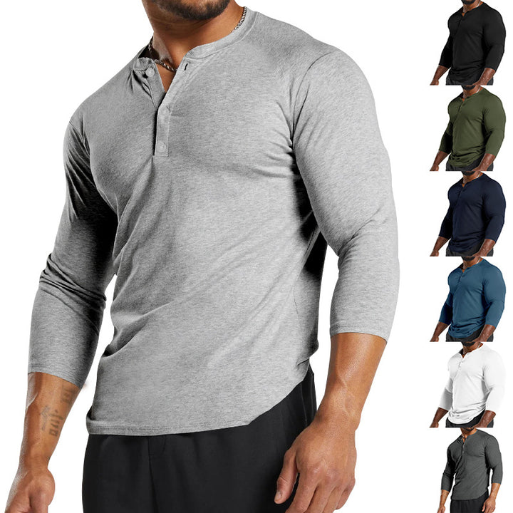 Men's Long Sleeve Henley Shirt in Breathable Cotton Blend with Button Details Lune London