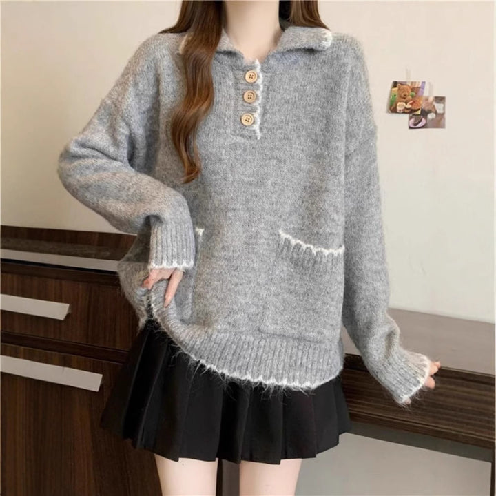 Pull en tricot pour femmes avec col et détails de boutons Chic & Stil